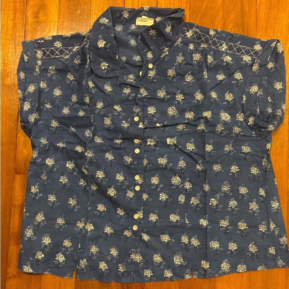 Blue block print blouse